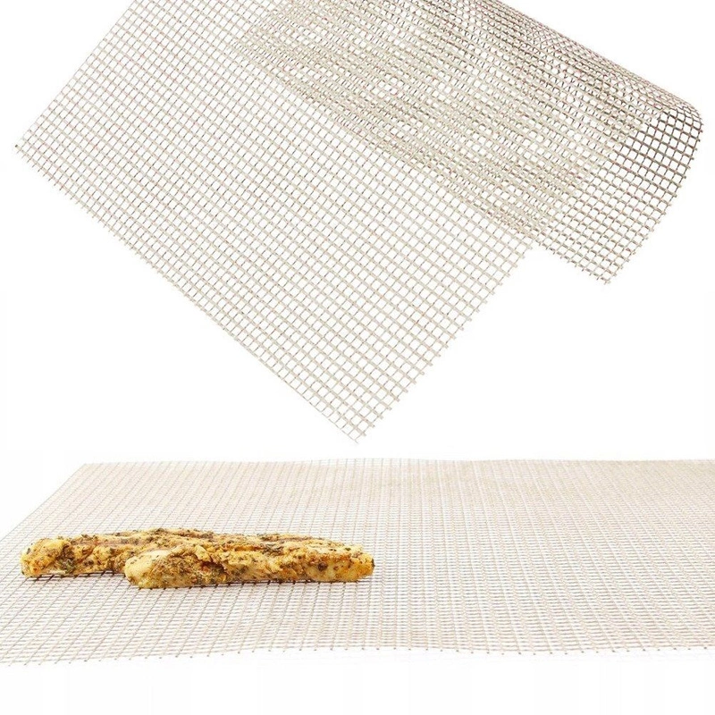 Grillmatte Grillnetz Matte aus Teflon Teflon-Matte Grillunterlage mit Antihaftbeschichtung zum Grillen Backen im Ofen wiederverwendbar feinmaschig  42x36 cm 