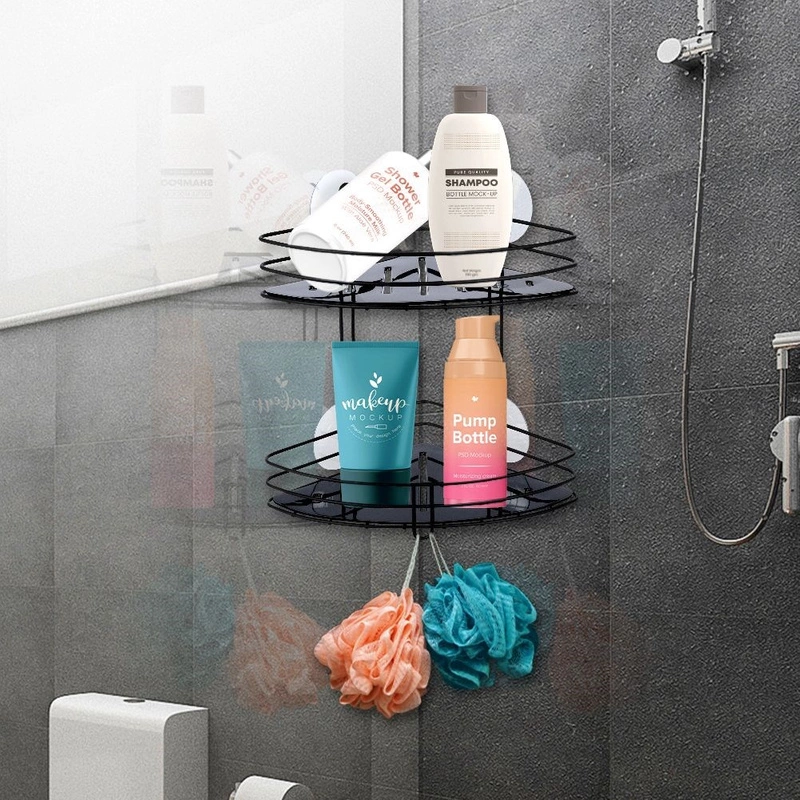 ORION Bathroom shelf in shower BLACK on suction pads