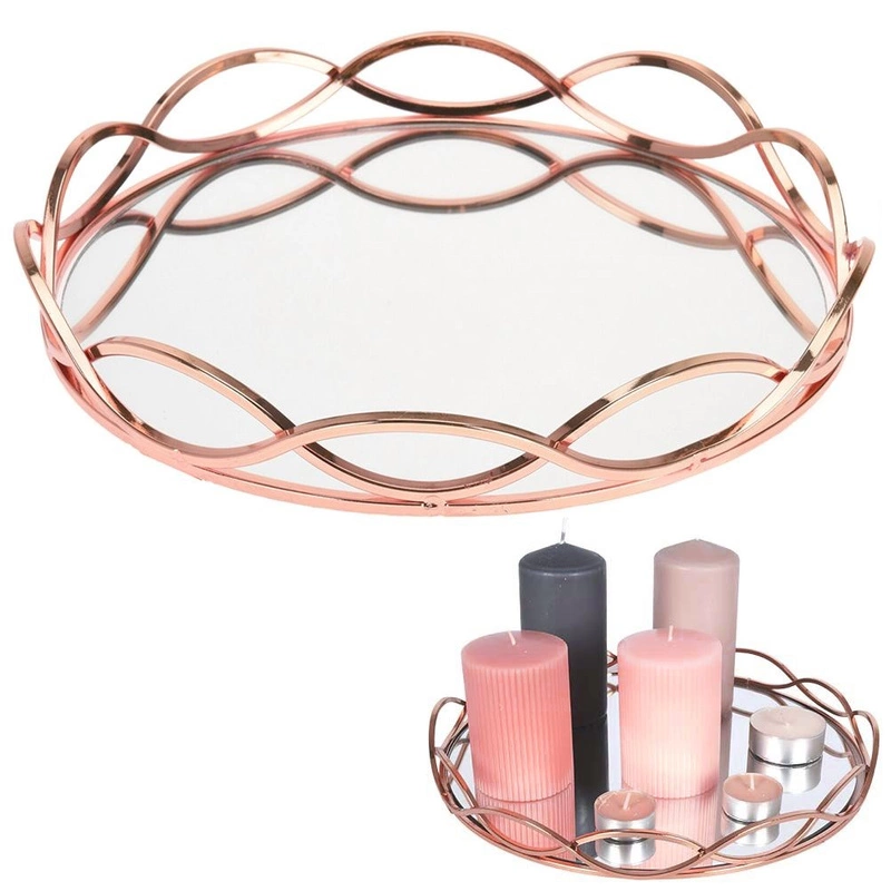 Spiegeltablett | Kerzentablett | Kerzenplatte rund in Kupferfarbe aus ttall dekorativ GLAMOUR 23 cm